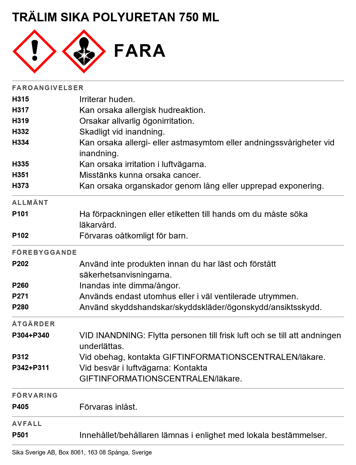 Polyuretanträlim Sika