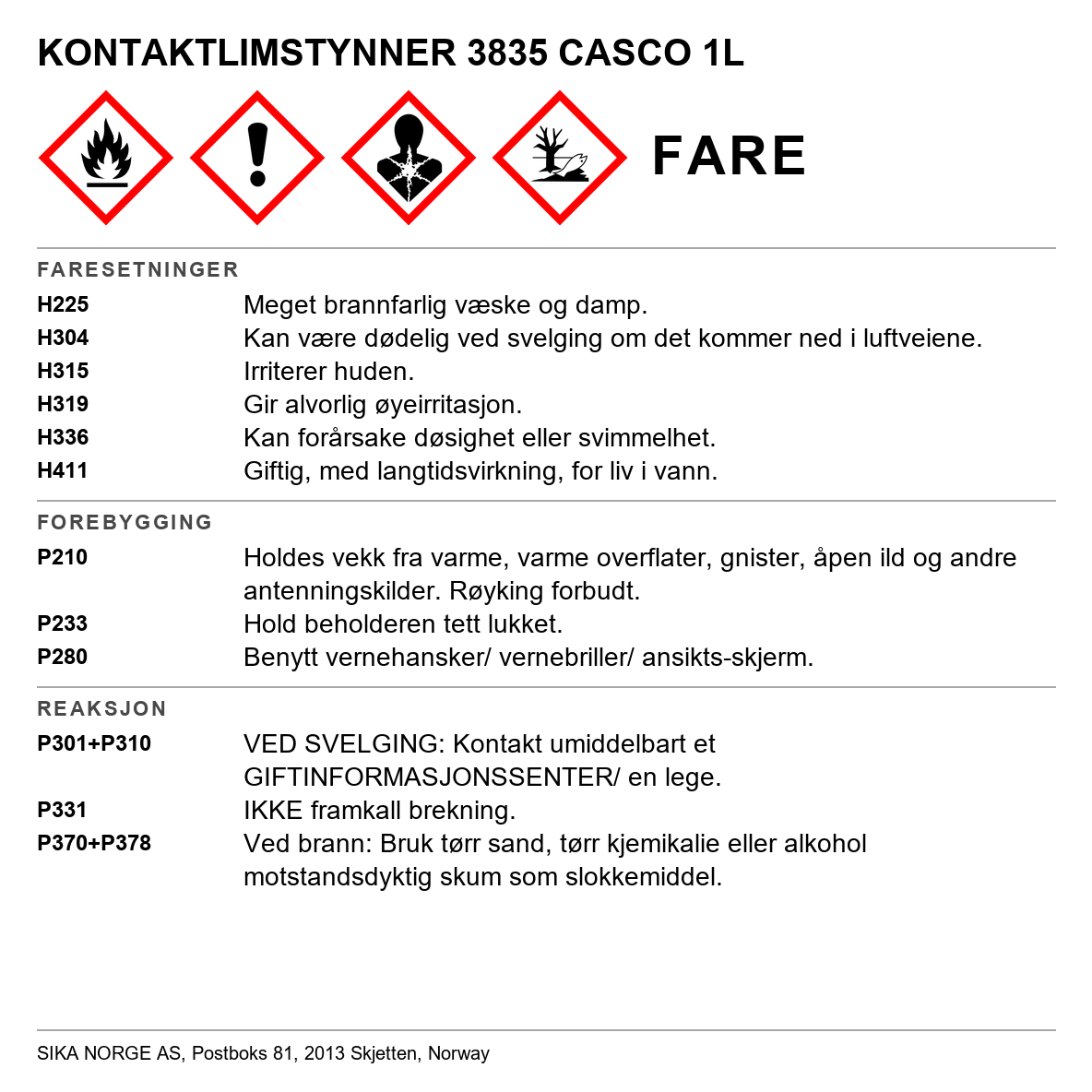 Kontaktlimfortynning Casco 3835