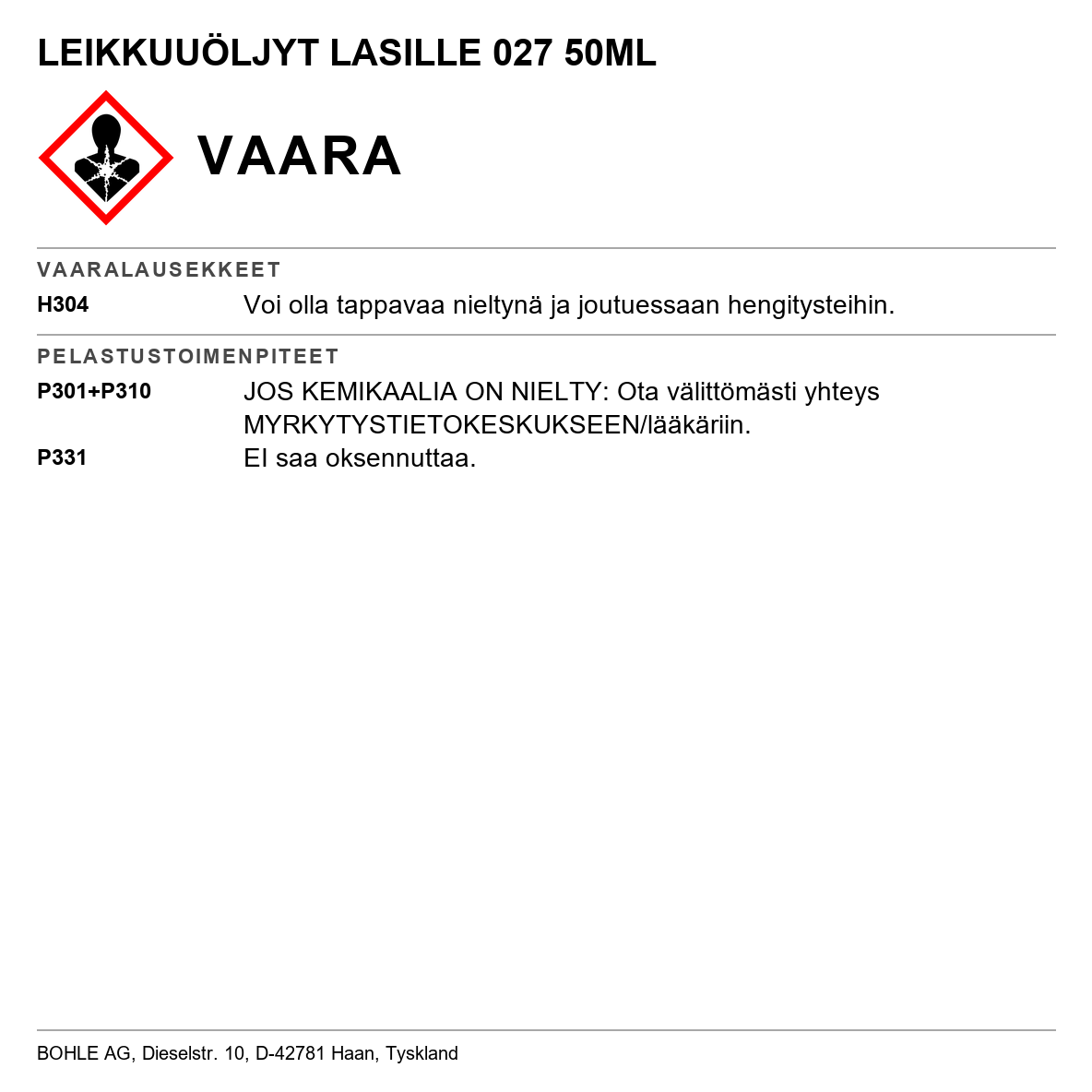 Leikkuuöljy lasileikkuriin Bohle 027
