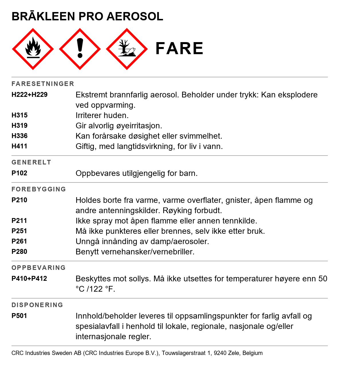 Avfettingsmiddel CRC Bräkleen 1021 / 1023