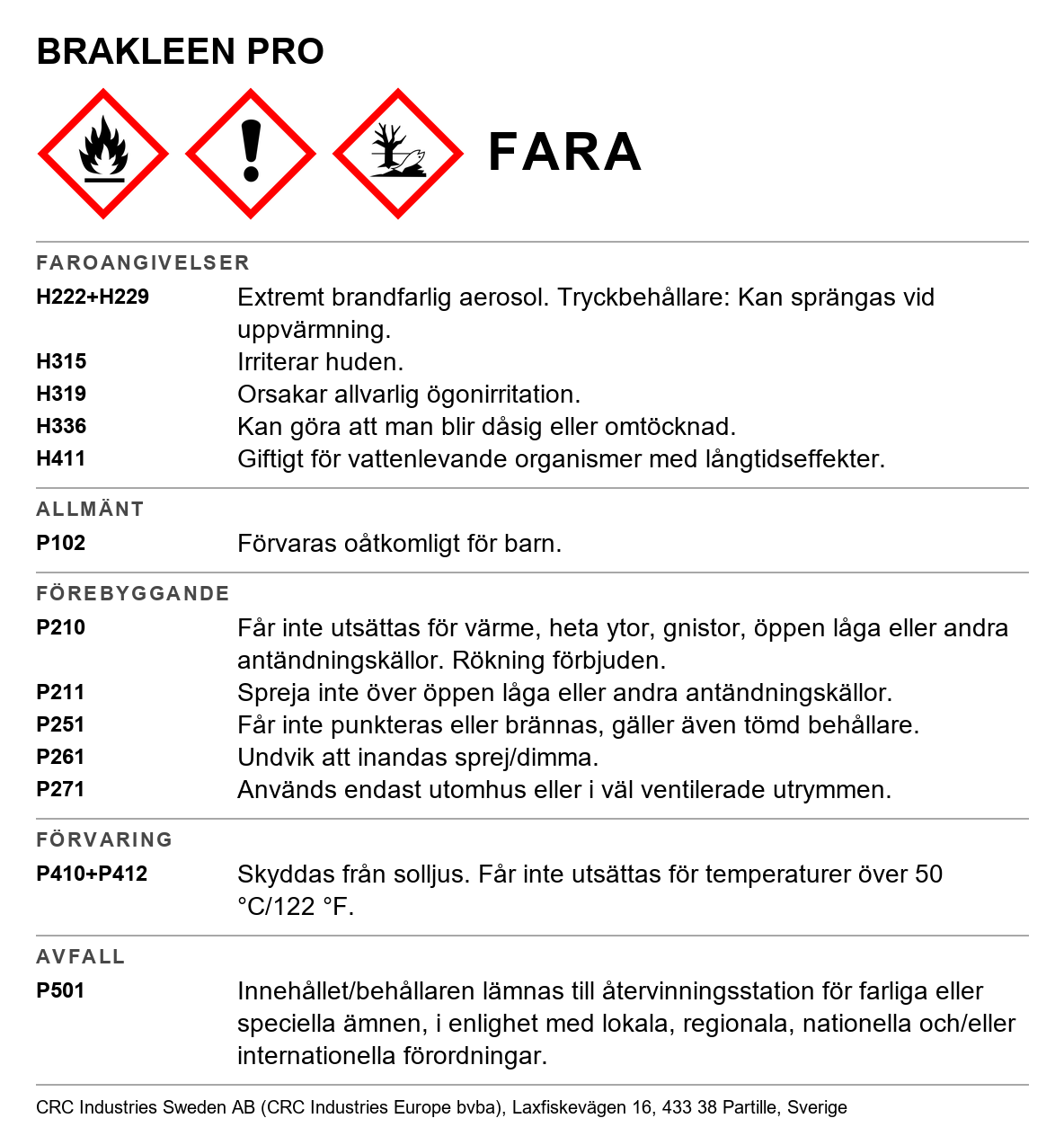 Avfettningsmedel CRC Bräkleen 1021 / 1023
