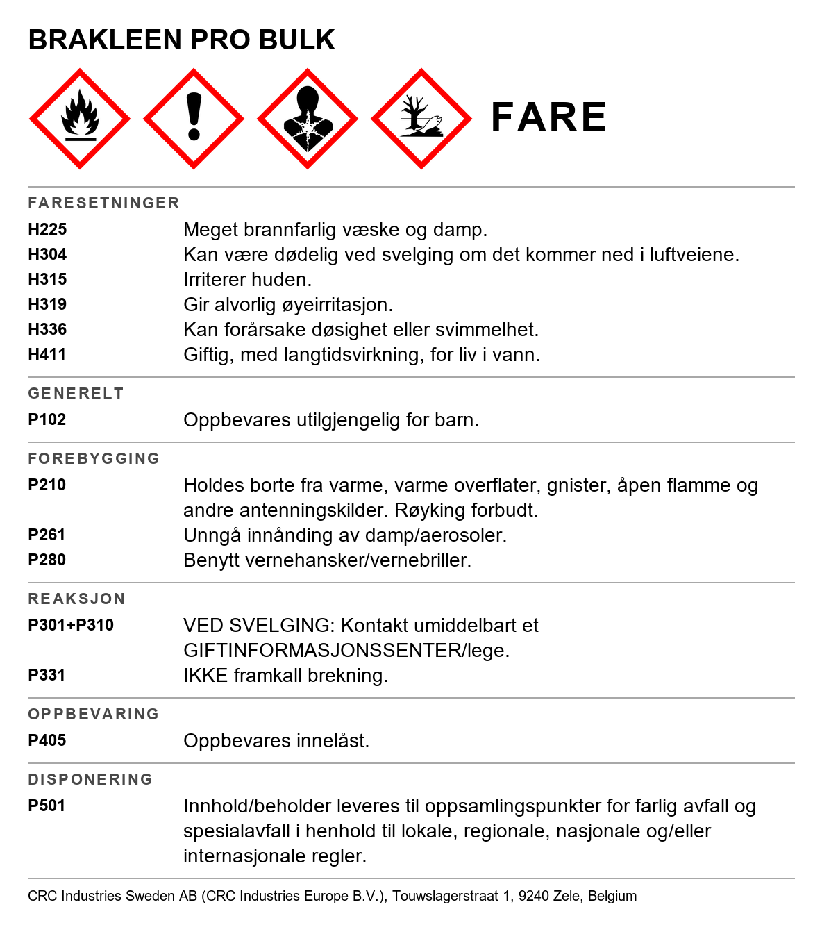 Avfettingsmiddel CRC Bräkleen 1021 / 1023