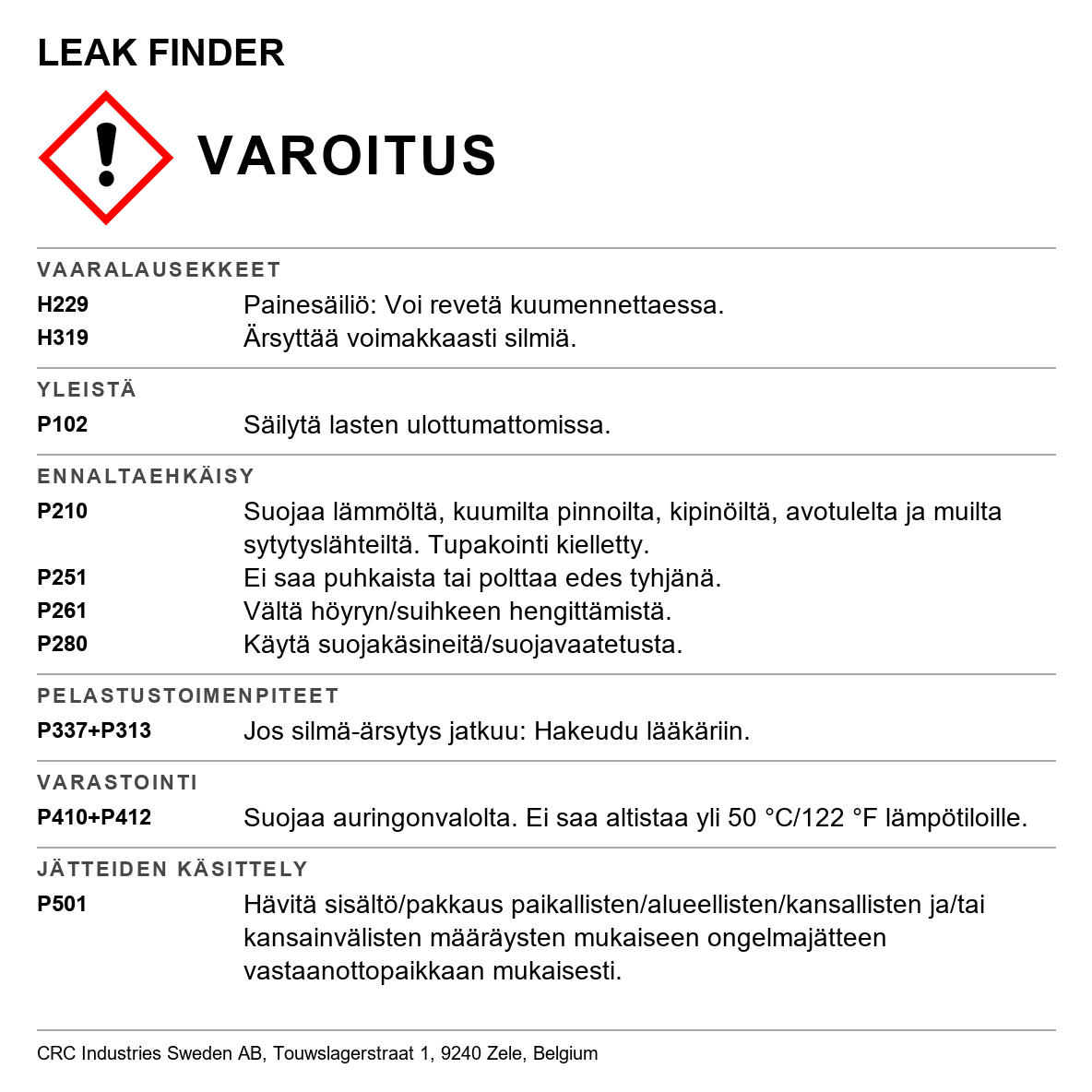 Vuotospray CRC LEF270, LEF650, LEF005