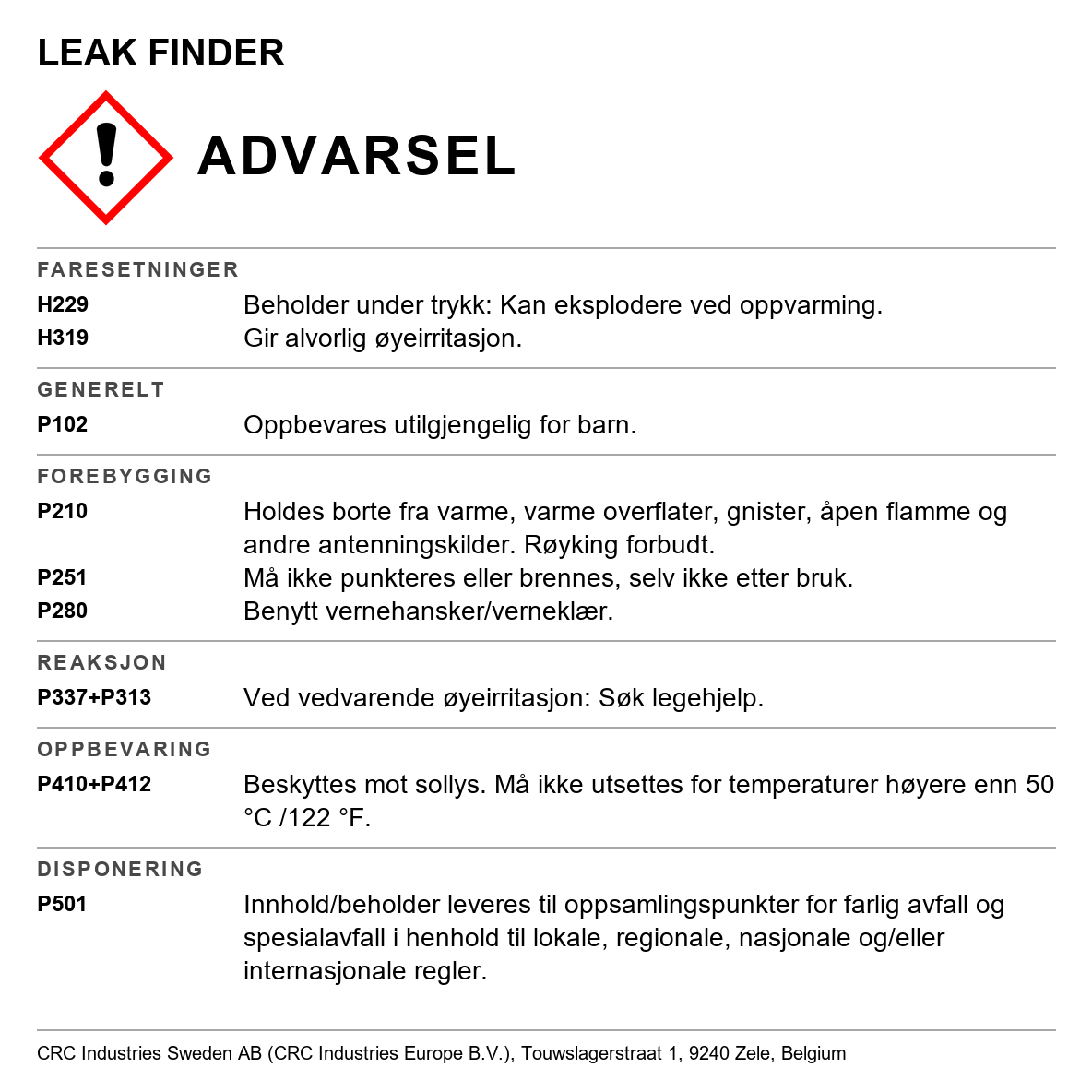 Lekkasjesøkerspray CRC ECO Leak finder