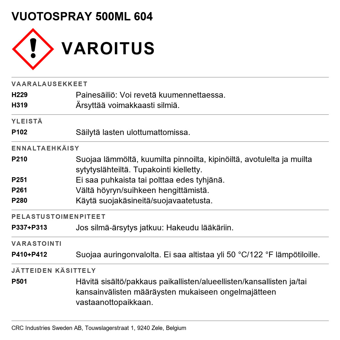 Vuotospray CRC LEF270, LEF650, LEF005