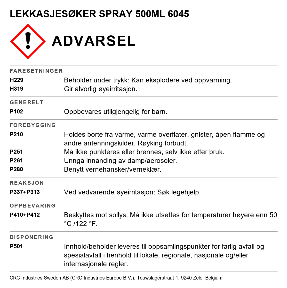 Lekkasjesøkerspray CRC ECO Leak finder