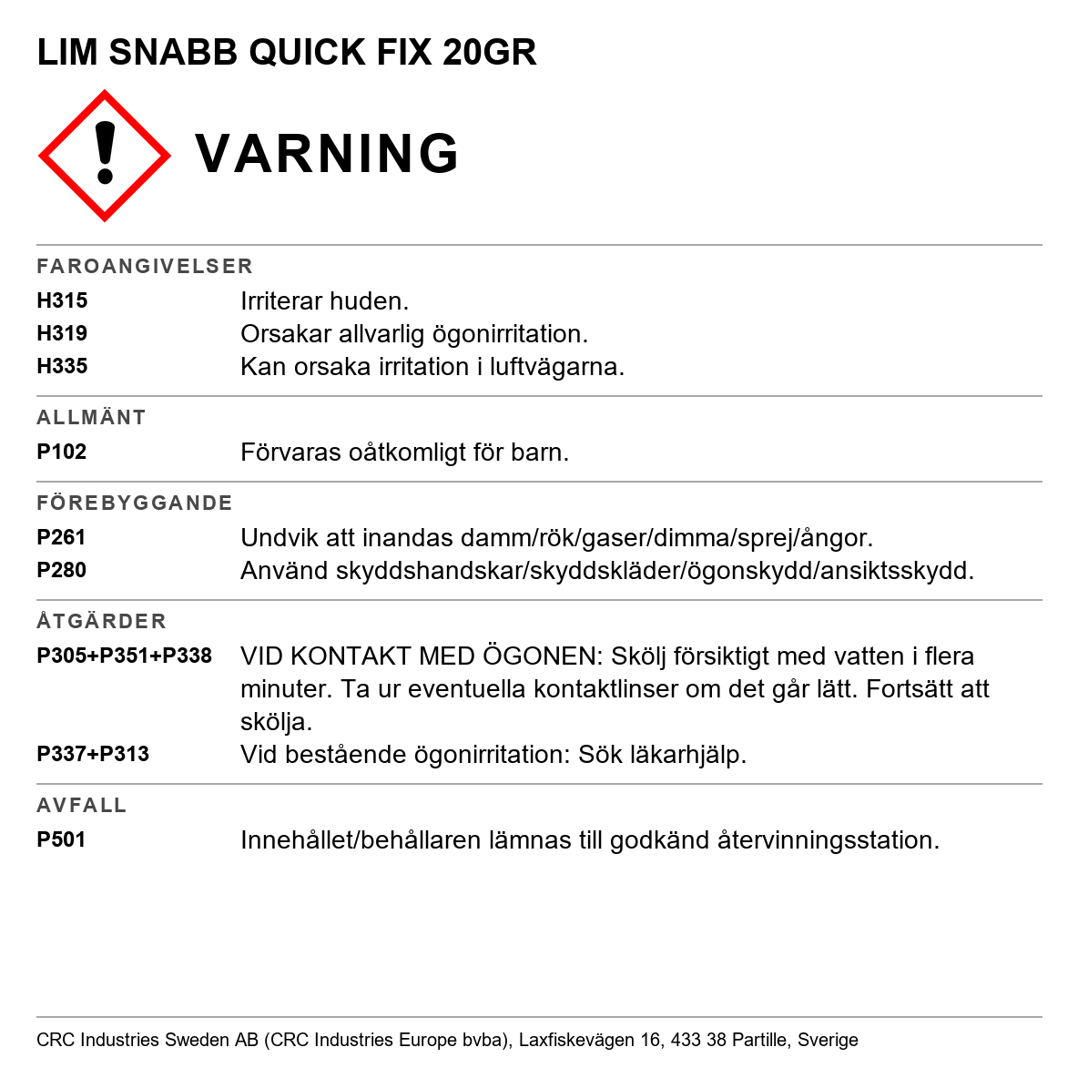 Snabblim CRC Quick Fix