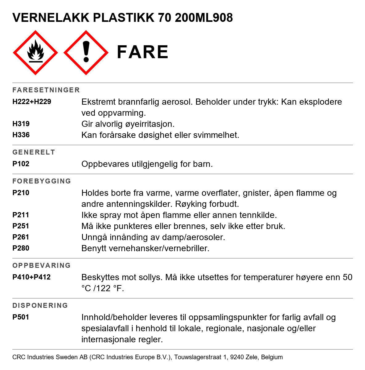 Beskyttelseslakk CRC Plastik 70 908