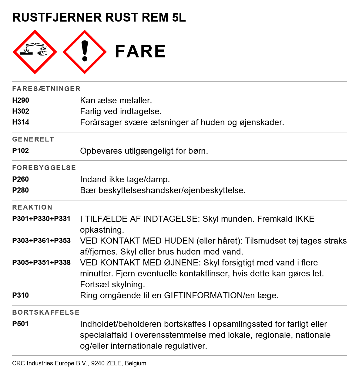 Korrosionsbeskyttelsesmiddel CRC Rust Remover 6031 / 6032