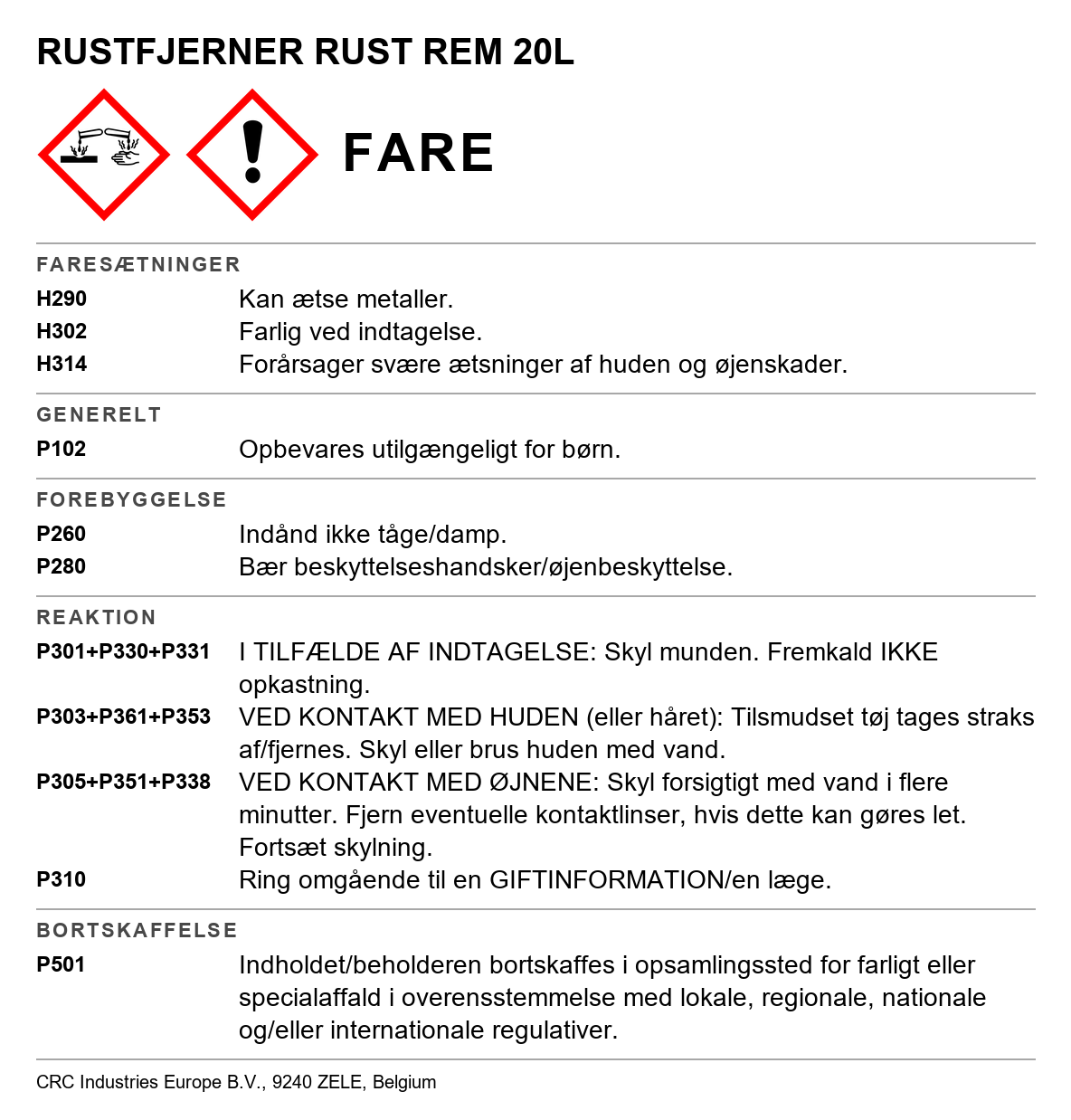 Korrosionsbeskyttelsesmiddel CRC Rust Remover 6031 / 6032