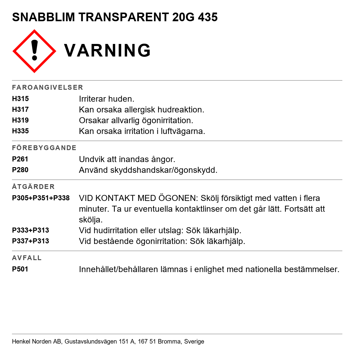 Snabblim luktfri Loctite 435
