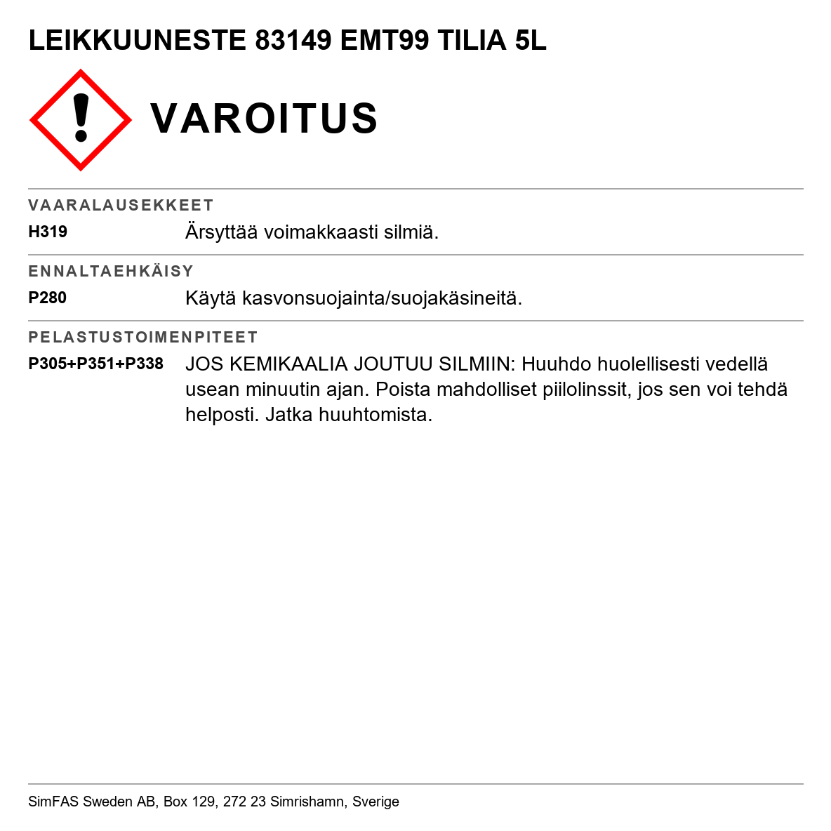 Lastuamisneste EMT99 Tilia