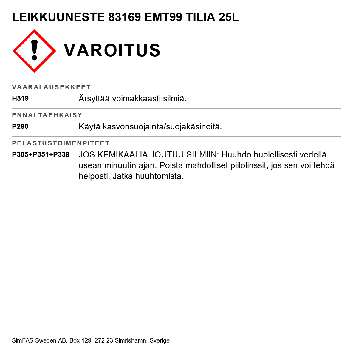 Lastuamisneste EMT99 Tilia