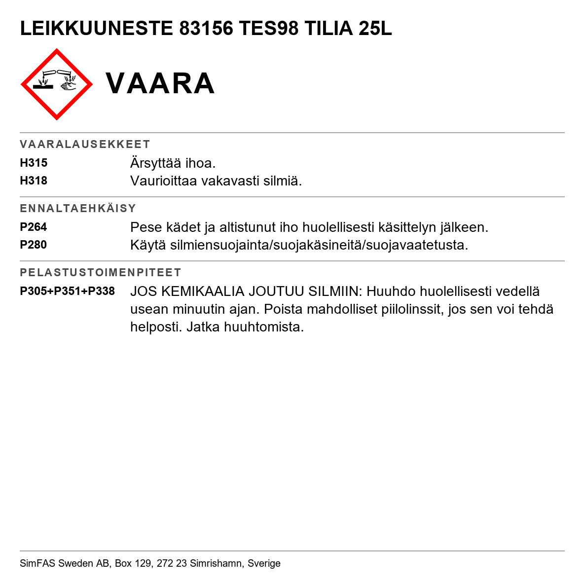 Lastuamisneste TES98 Tilia