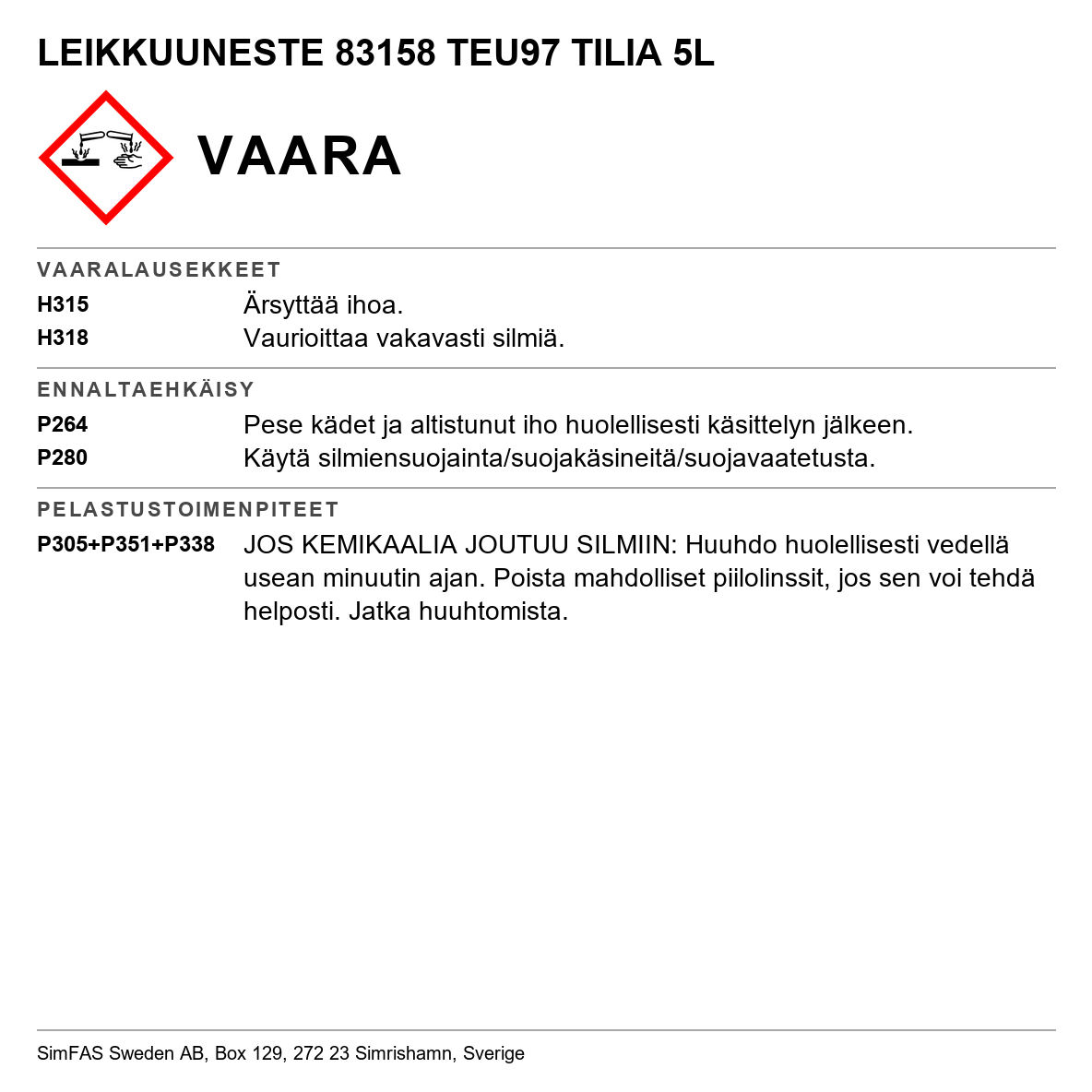 Lastuamisneste TEU97 Tilia