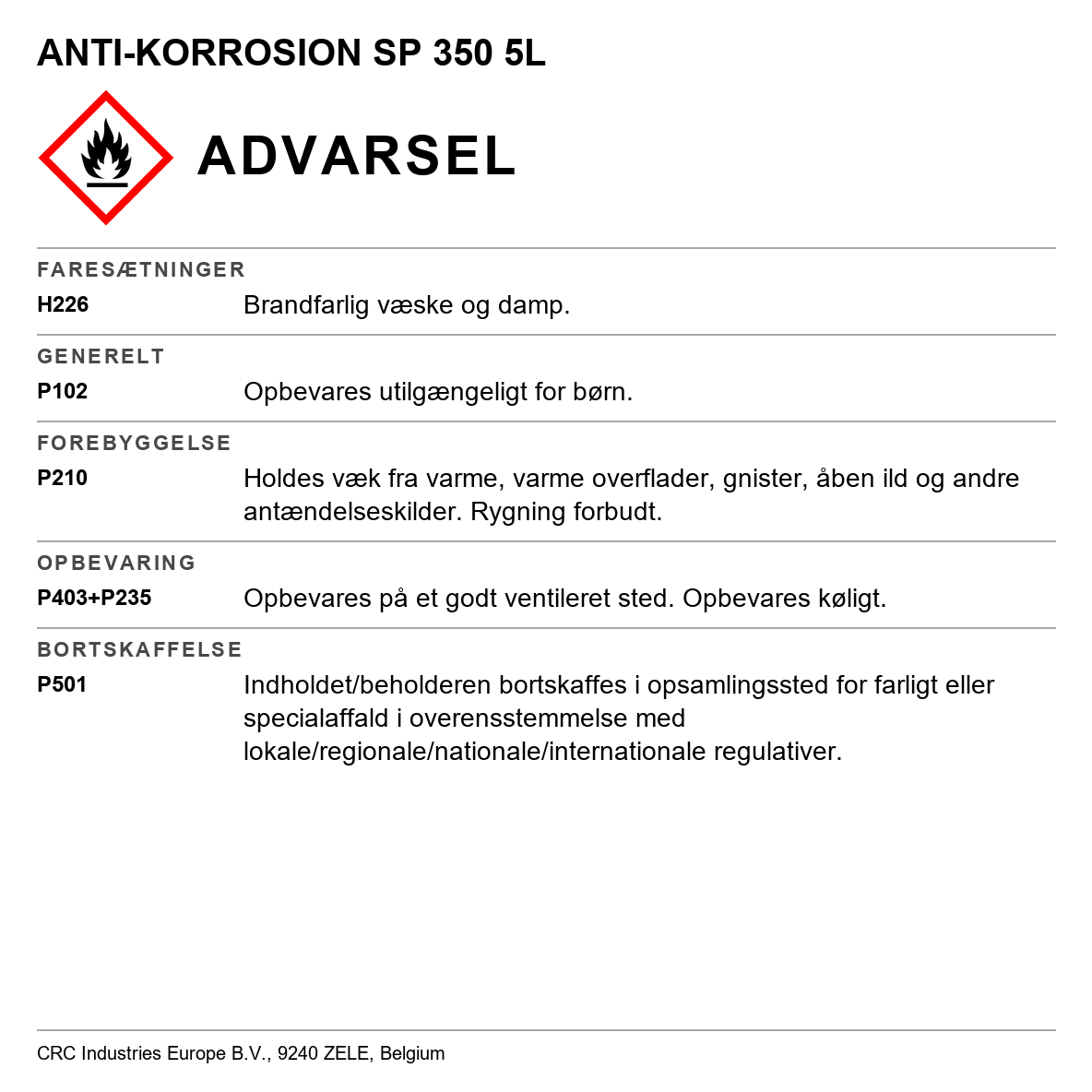 Korrosionsbeskyttelse CRC SP 350 II 5086 / 5068