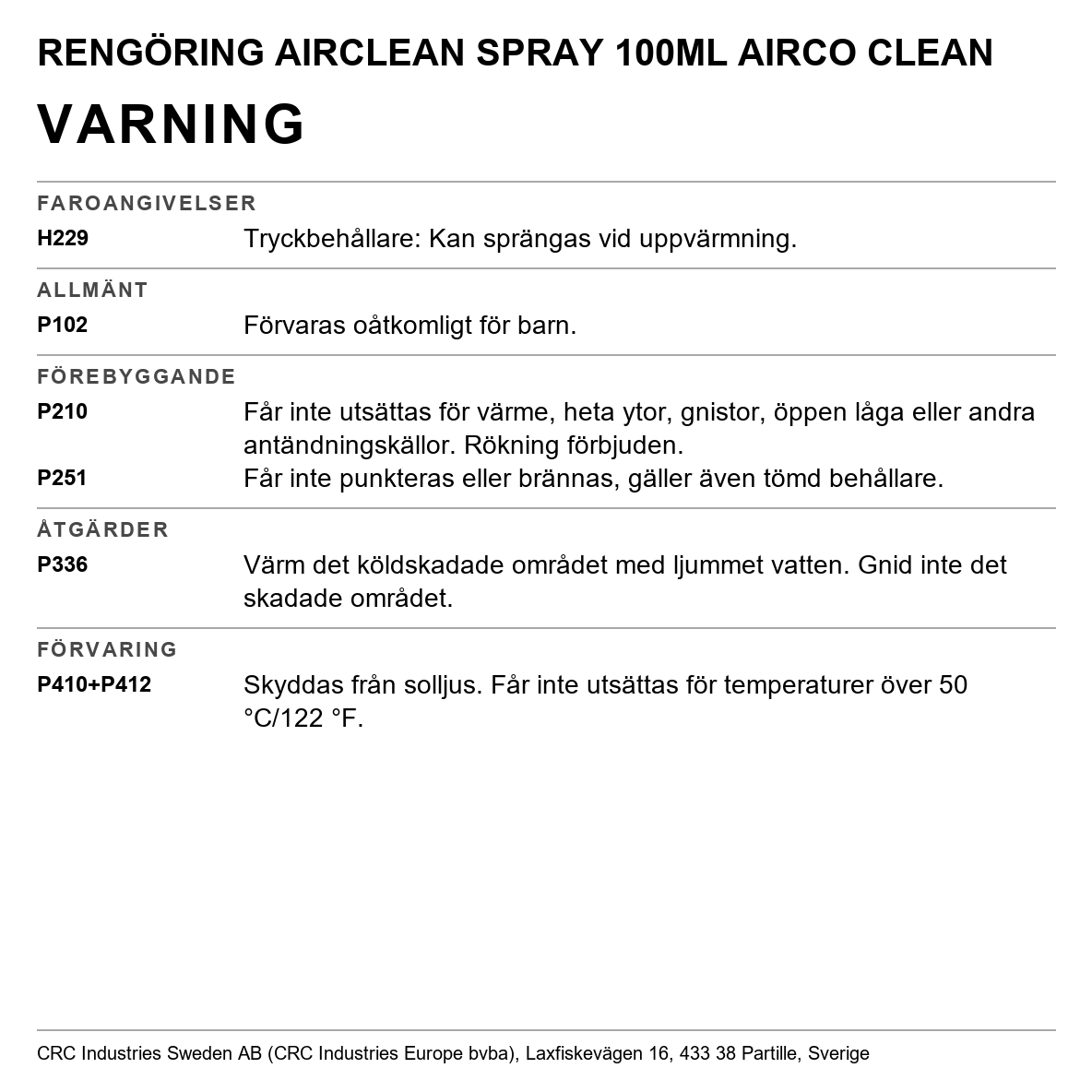 Rengöring CRC Airco Kleen 1225