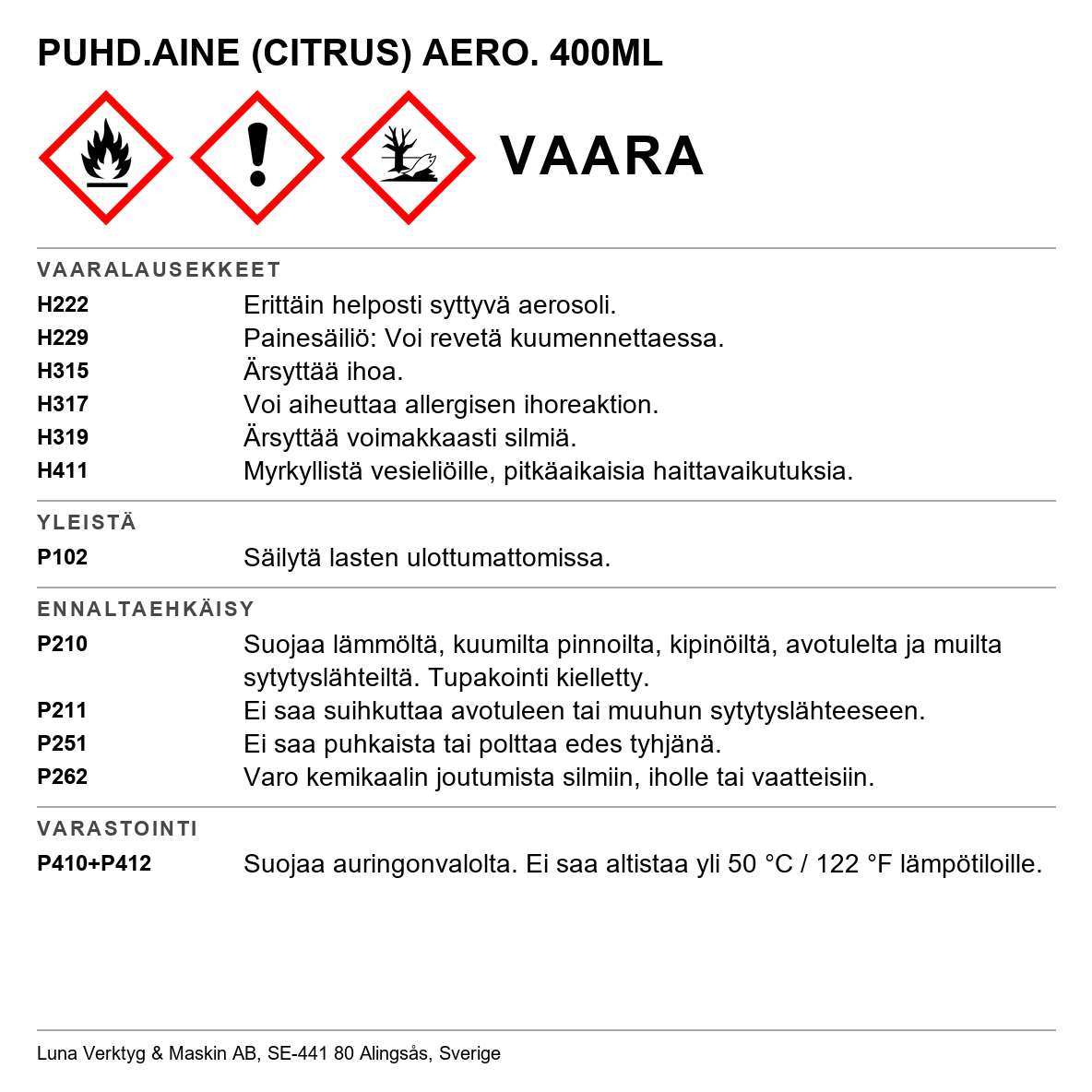 Yleissuihke rasvanpoistoon Luna Citrus Cleaner