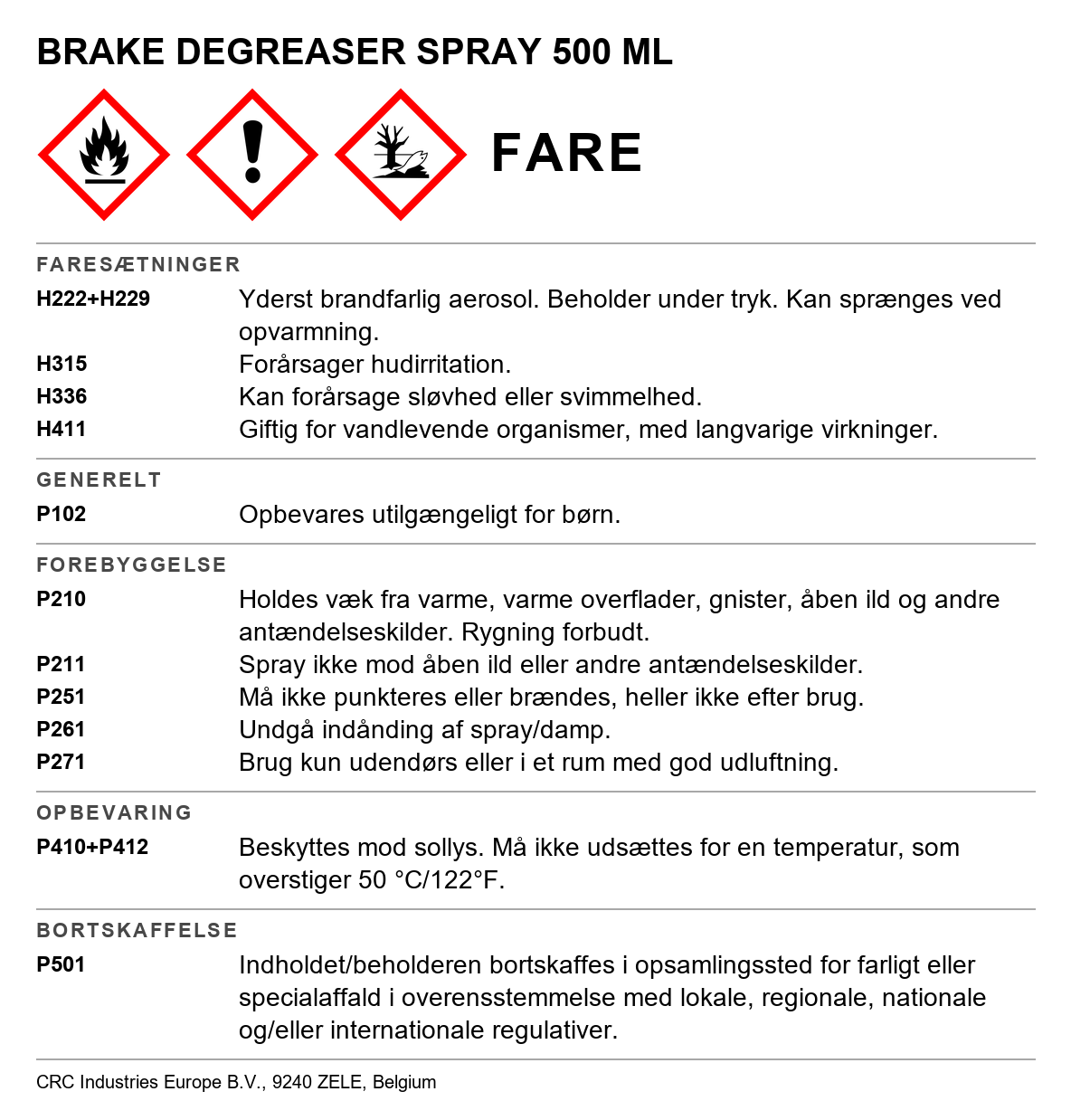 Affedtningsmiddel CRC Brake Degreaser 30086-AB