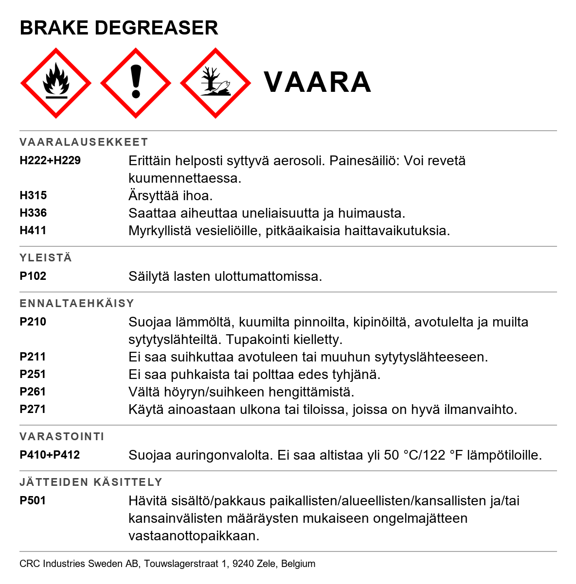 Rasvanpoistoaine CRC Brake Degreaser 30086-AB