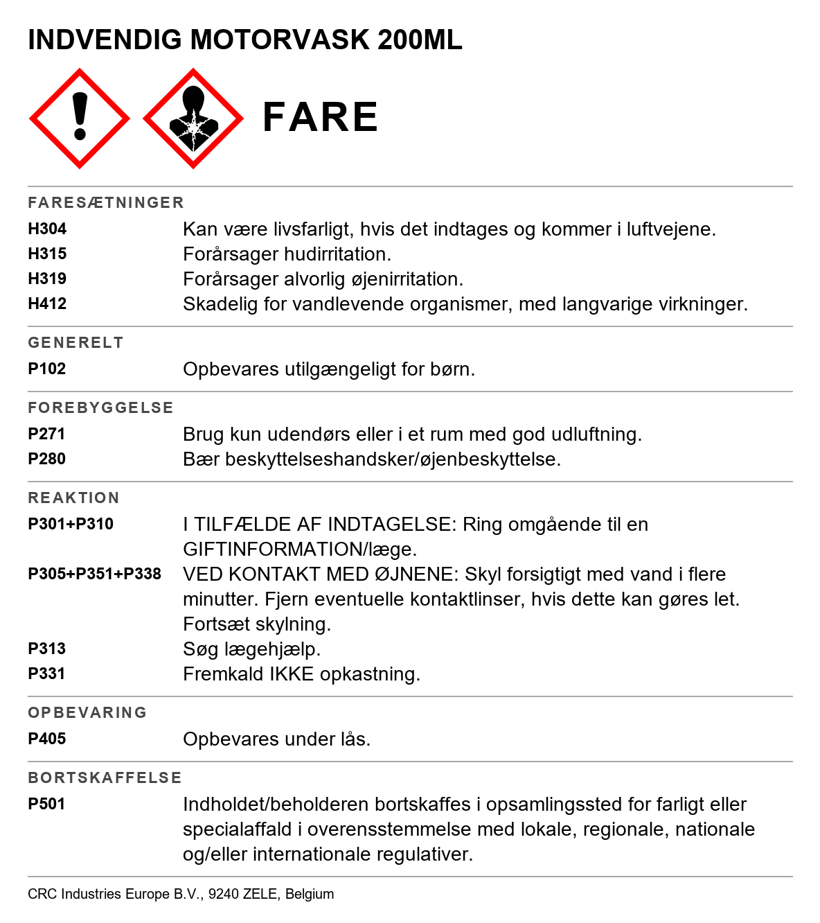 Indvendig motorrens CRC