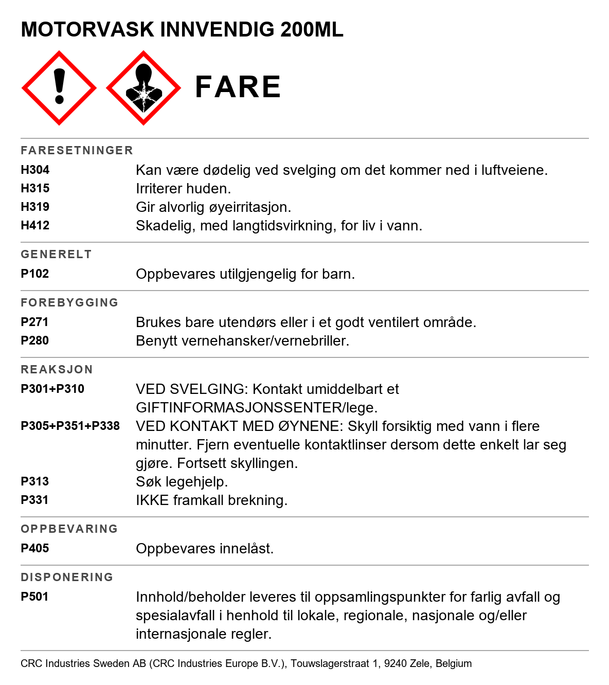 Innvendig Motorvask CRC