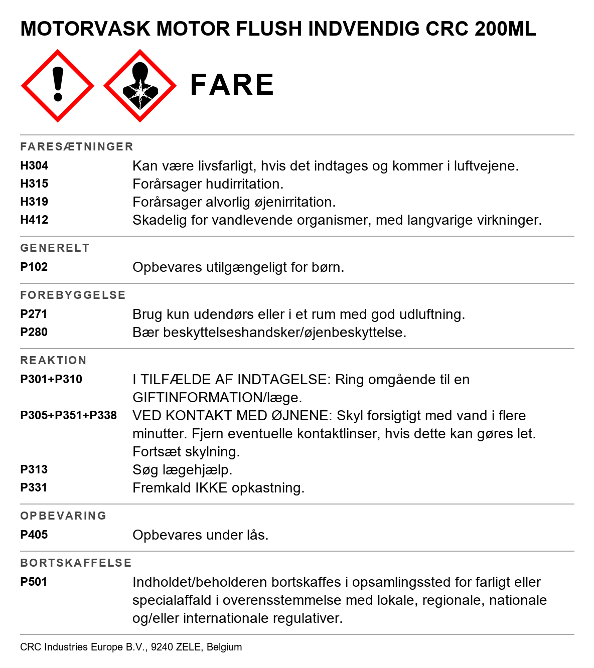 Indvendig motorrens CRC