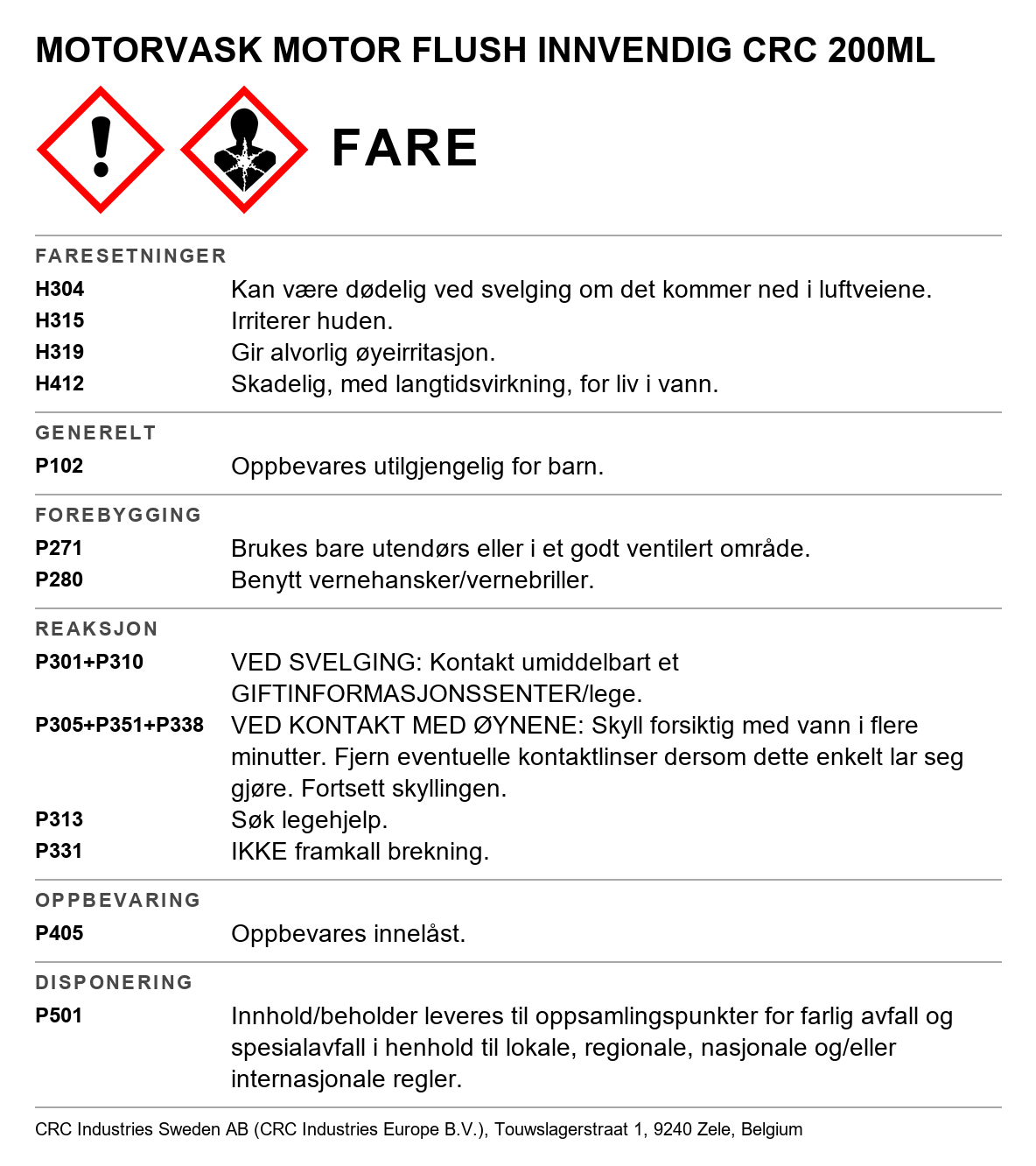 Innvendig Motorvask CRC
