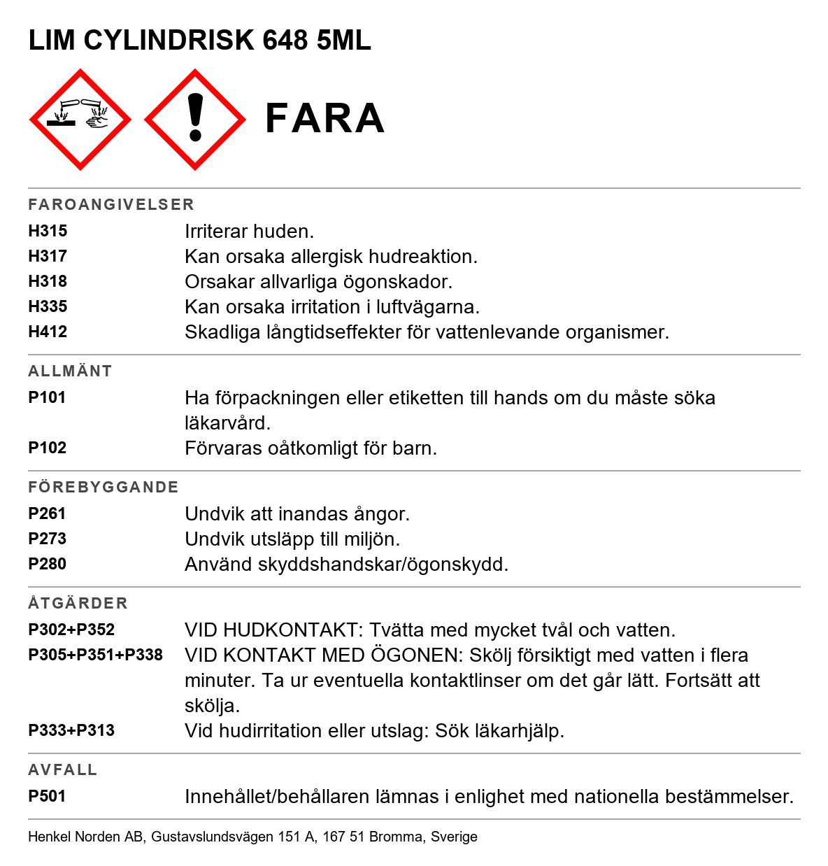 Cylindrisk fastsättning , höghållfast Loctite 648