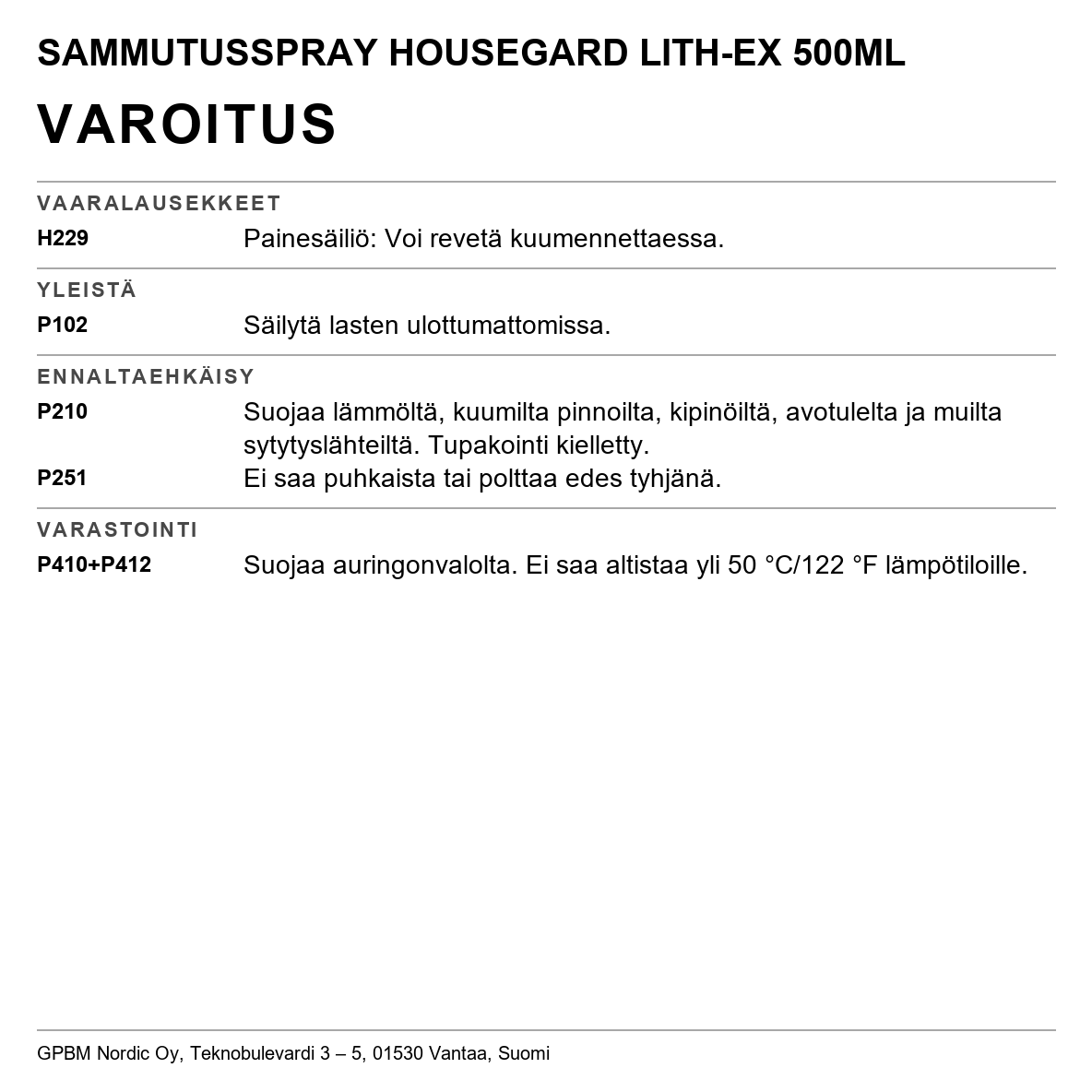 Sammutusspray AVD Lith-EX Housegard
