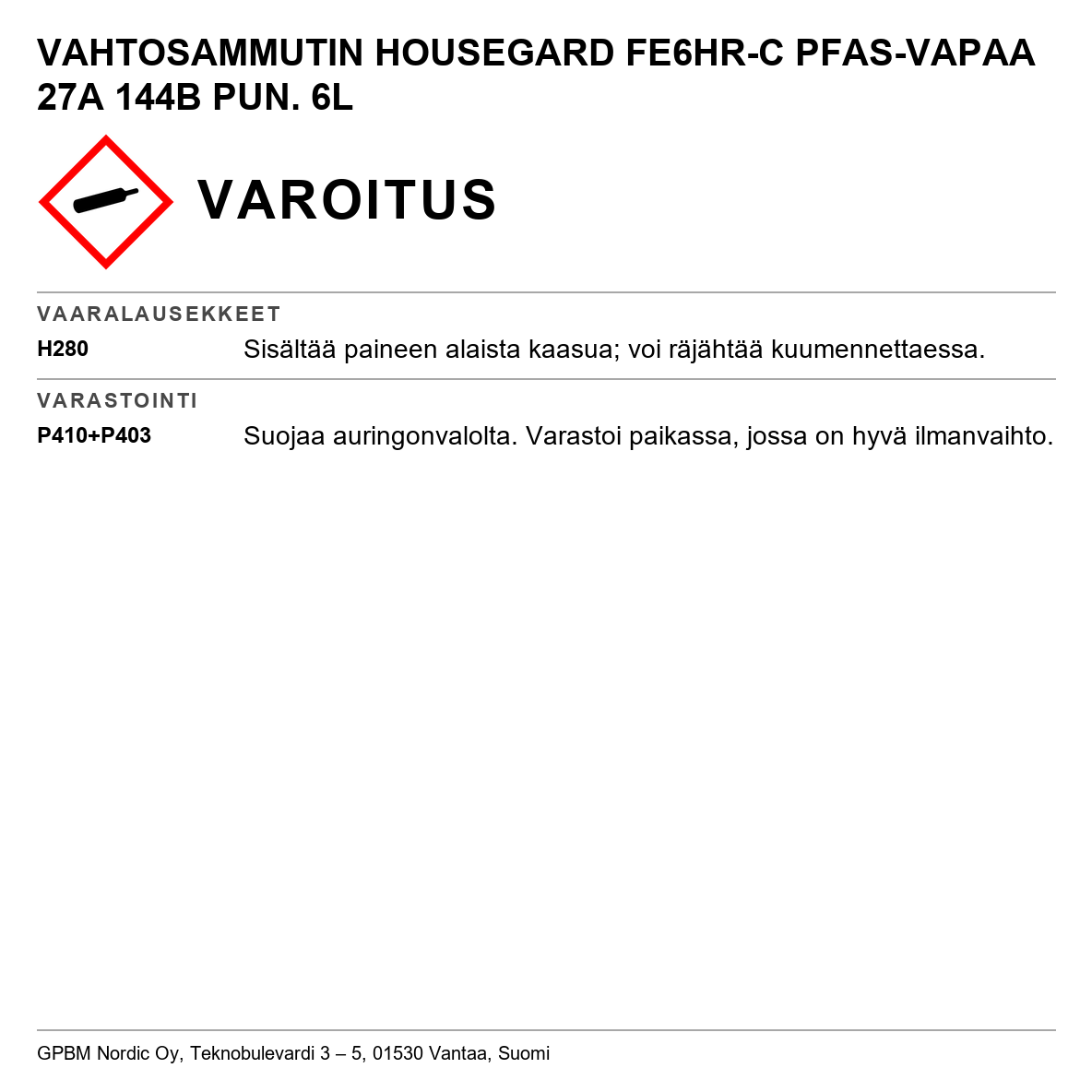 Vaahtosammutin PFAS-vapaa Housegard