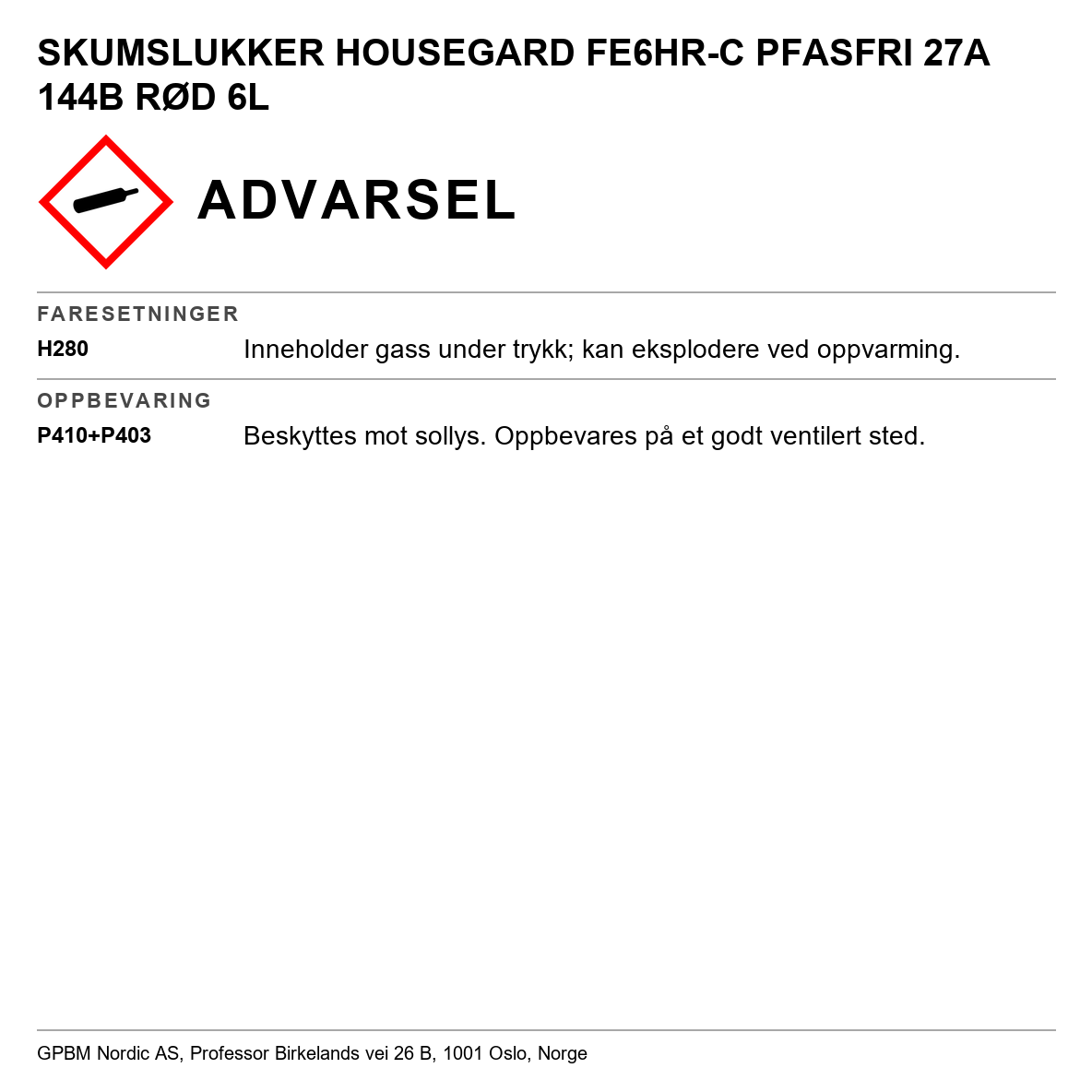 Skumslukker PFAS-fri Housegard