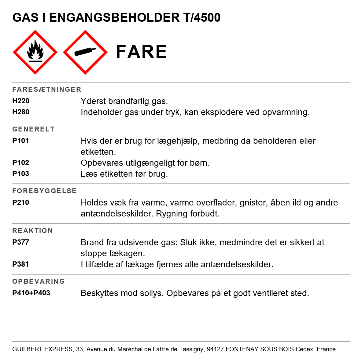Gas, engangsbeholder til 4600