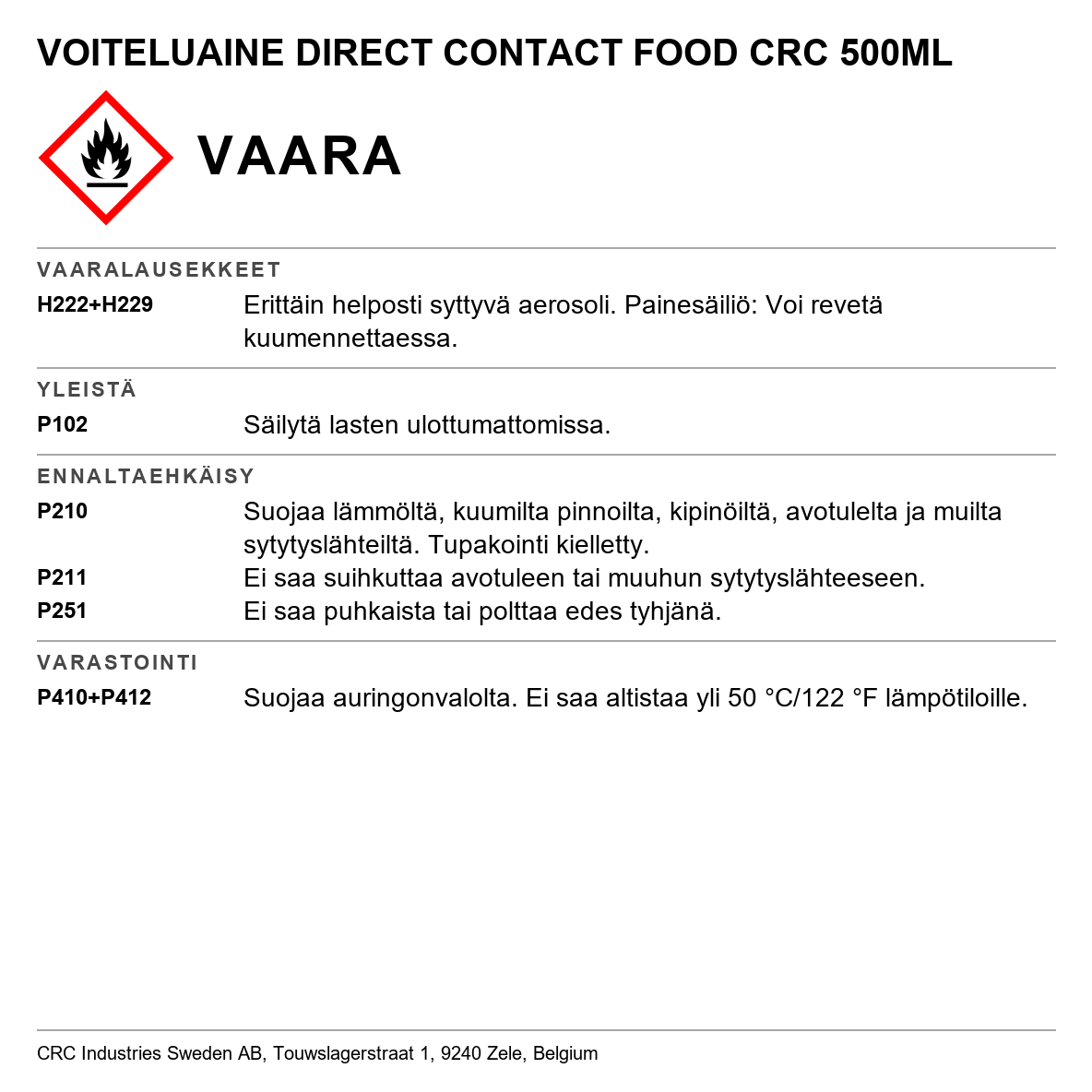 Direct Contact Food Lube CRC