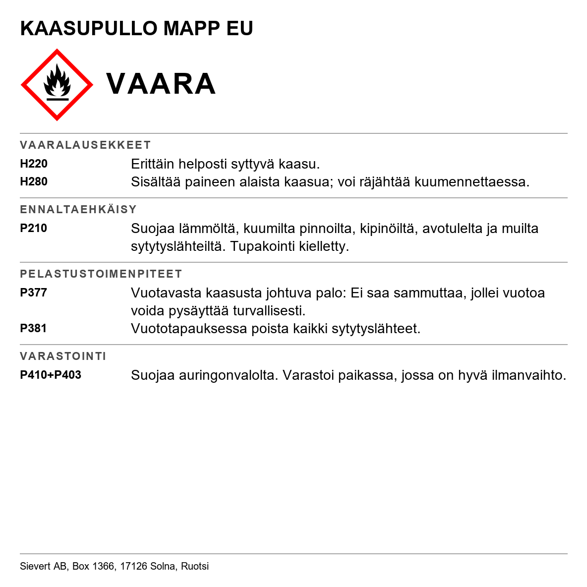 Nestekaasupullo Sievert