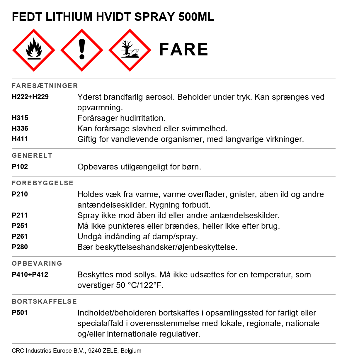 Lithiumfedt CRC White Lithium Grease 3020/5050