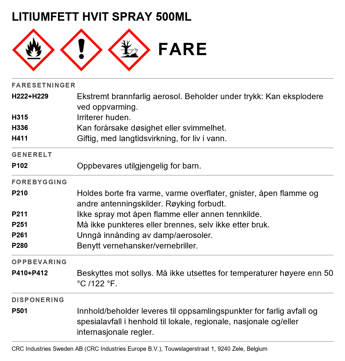 Litiumfett CRC White Lithium Grease 3020 / 5050