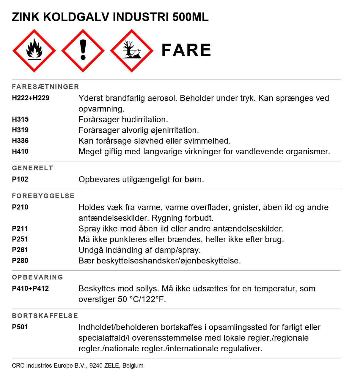 Korrosionsbeskyttelse CRC Zink 6040 / 6042