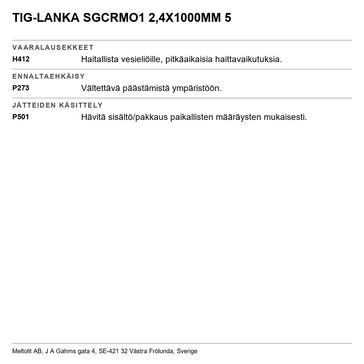 TIG wire unalloyed steel SGCrMo1 Meltolit