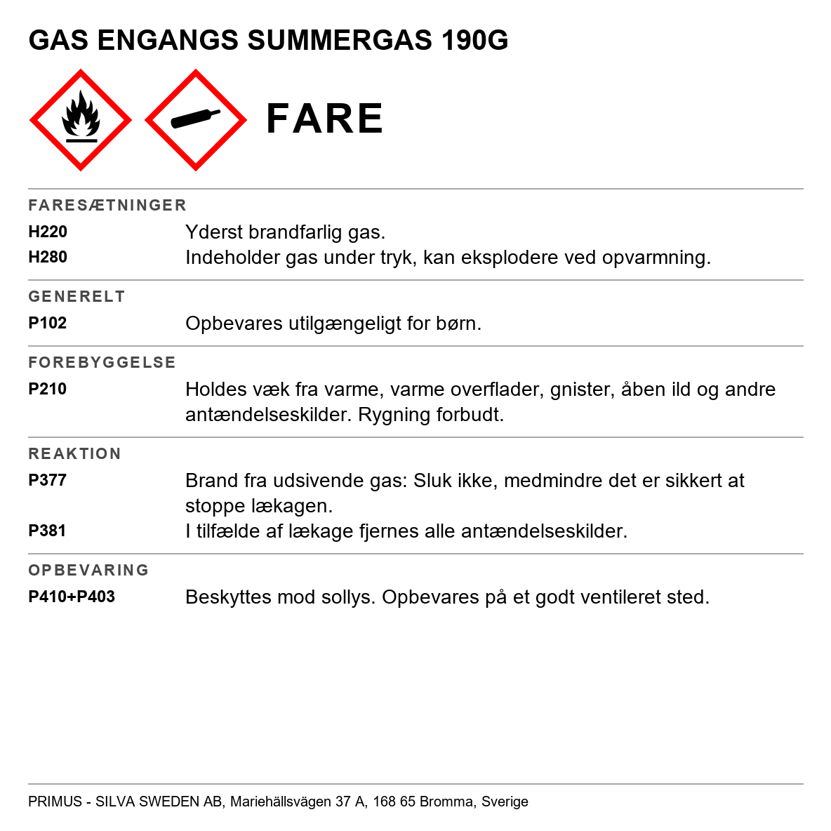 Gasflaske Primus engangs