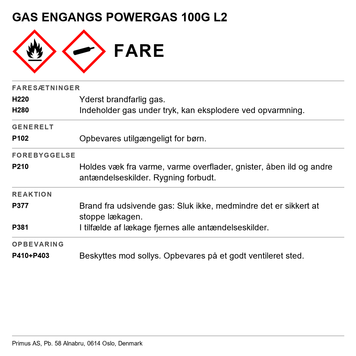 LPG Primus engangspatron L2