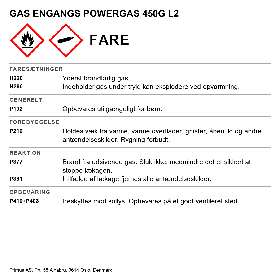 LPG Primus engangspatron L2
