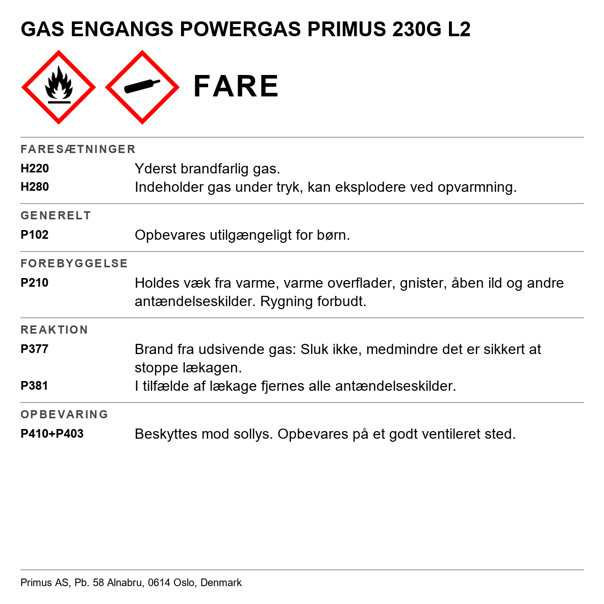 LPG Primus engangspatron L2