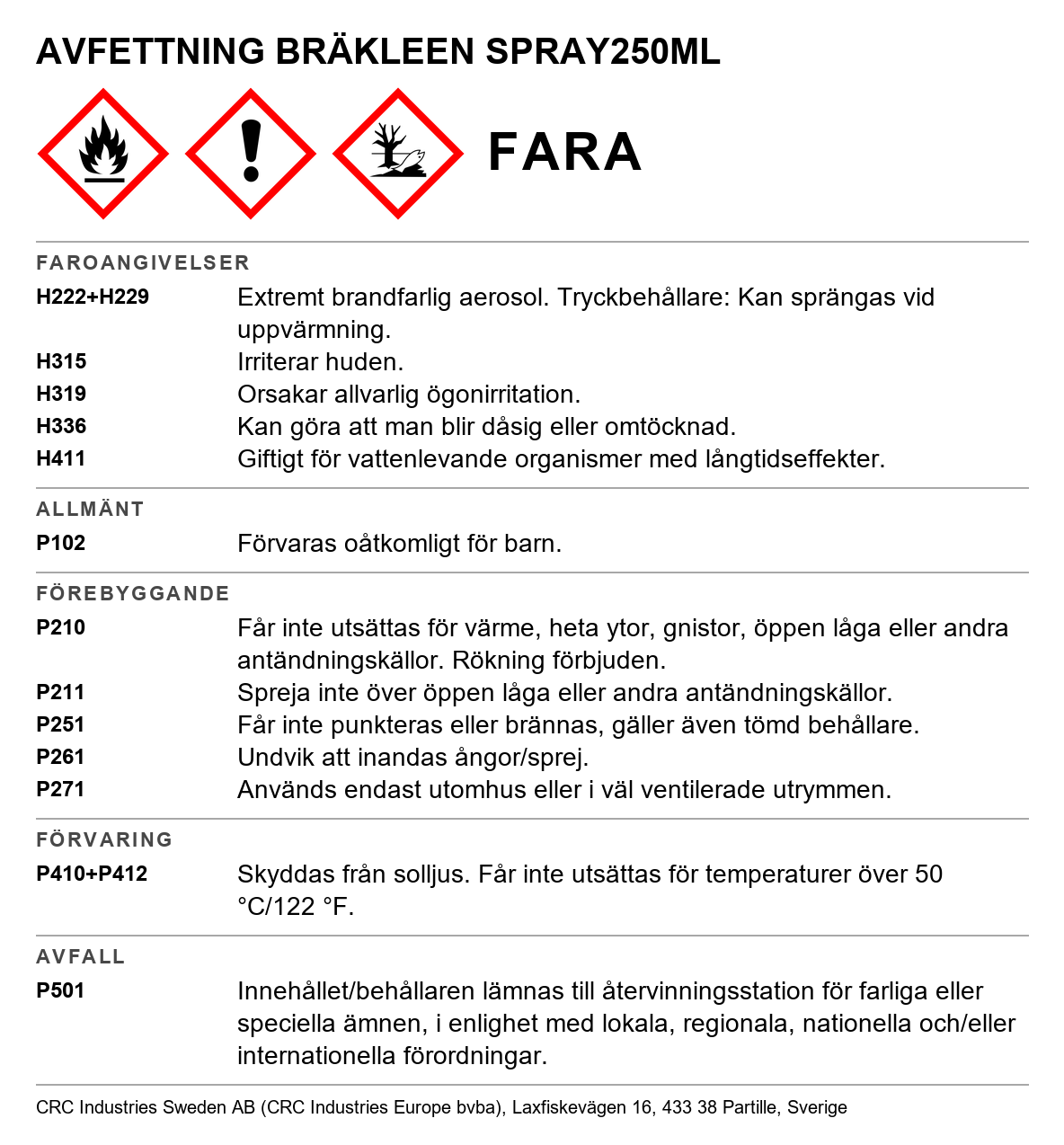 Avfettningsmedel CRC Bräkleen 1021 / 1023