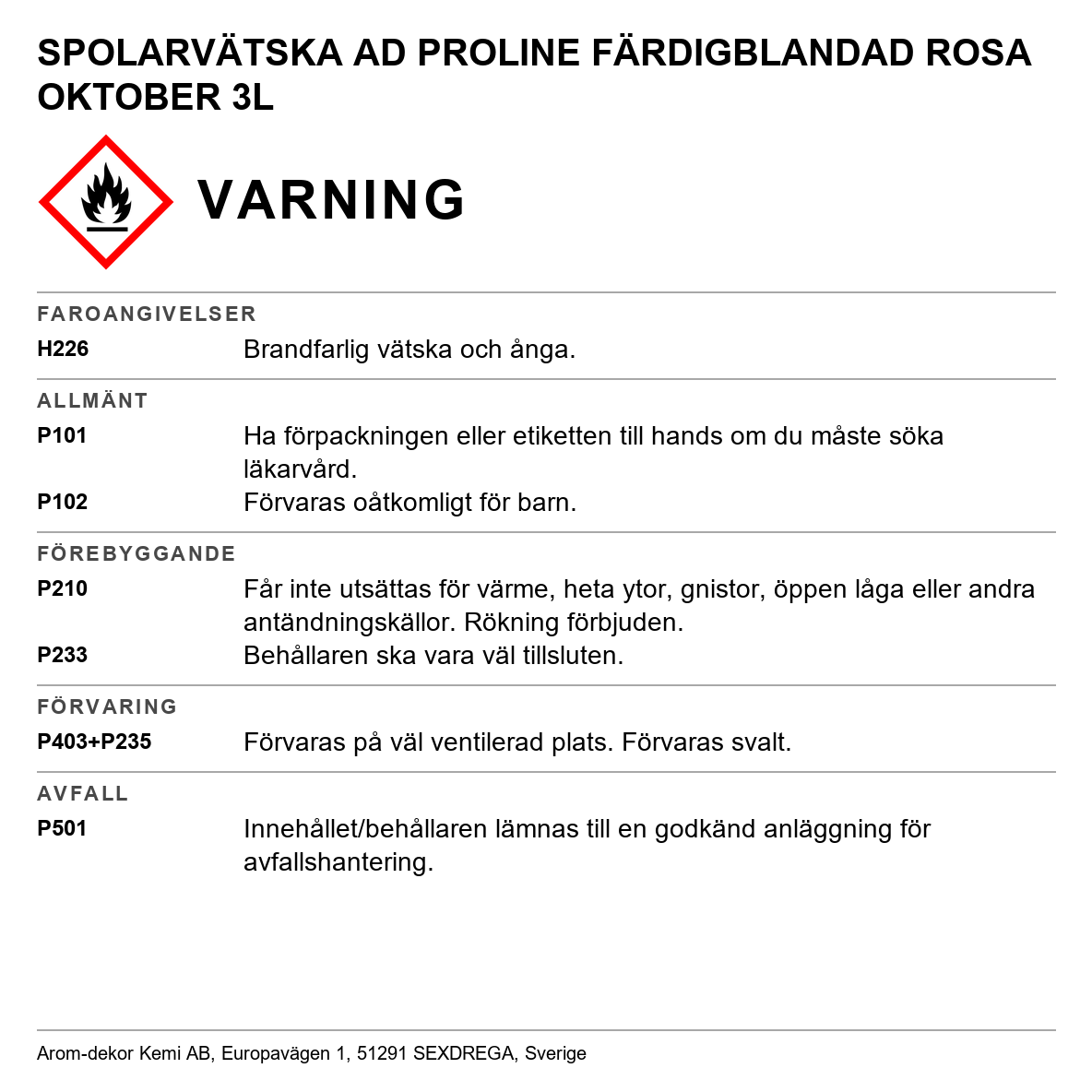 Spolarvätska Rosa Ad ProLine