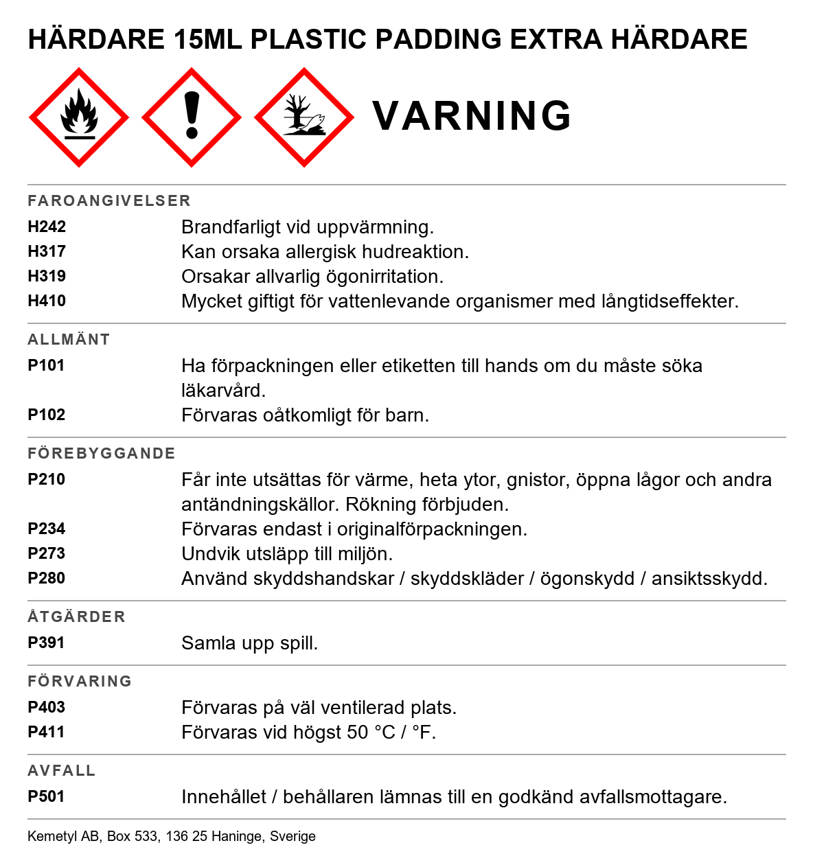 Extra härdare 15G Plastic Padding