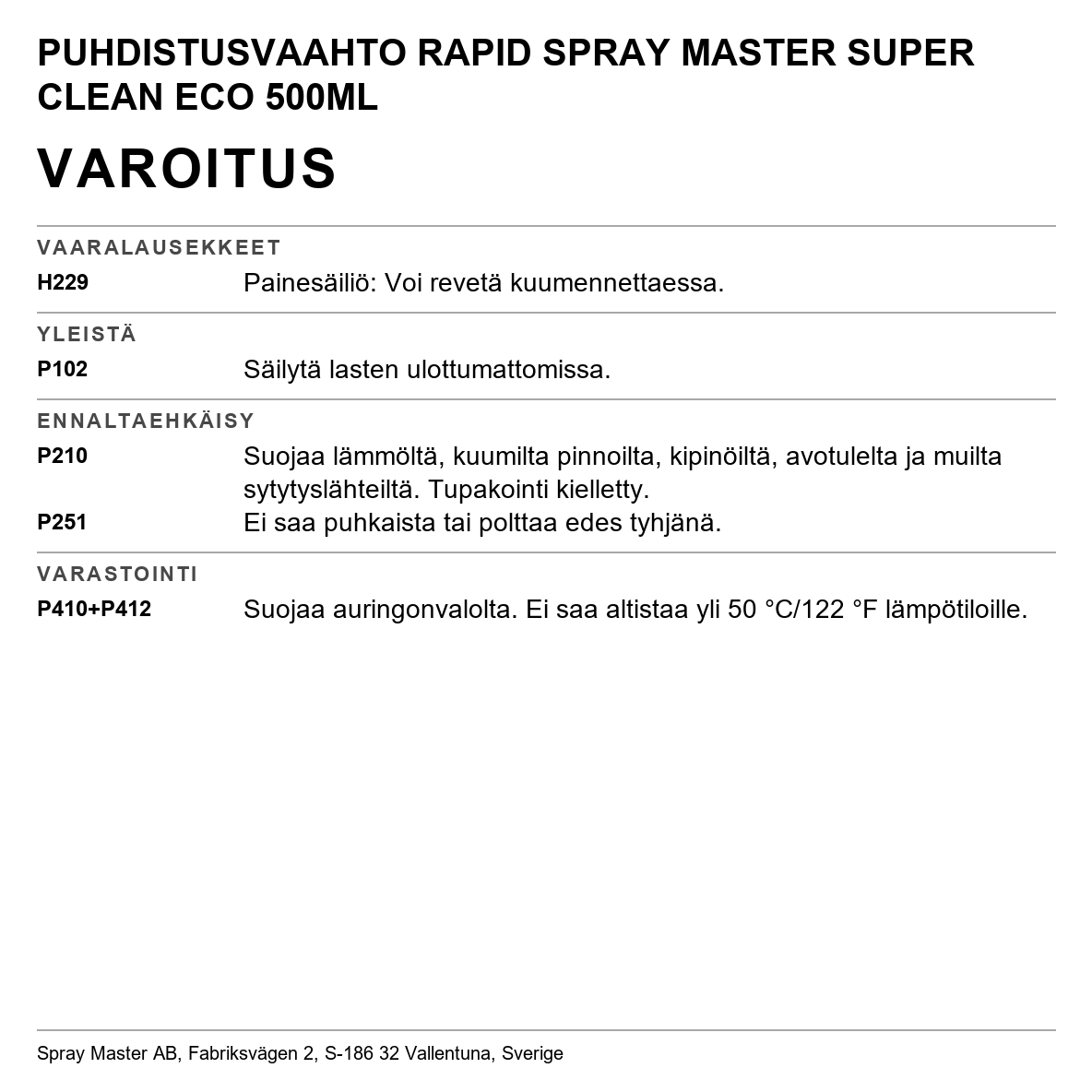 Master Rapid Super Foam Eco Spray Master