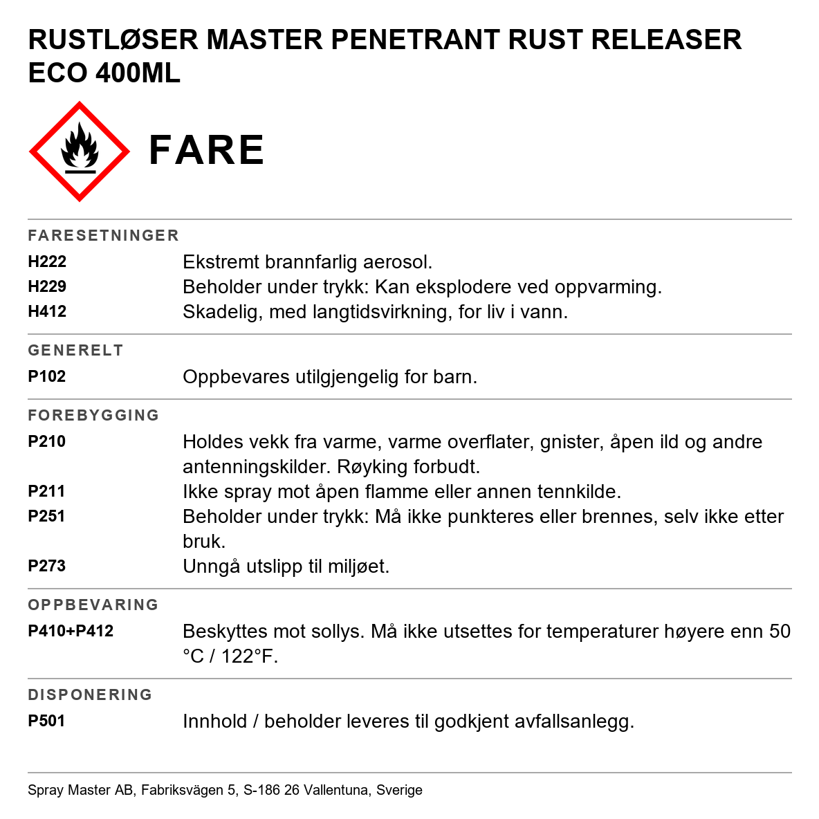 Inntrengende rustløser Eco 400 ml Spraymaster