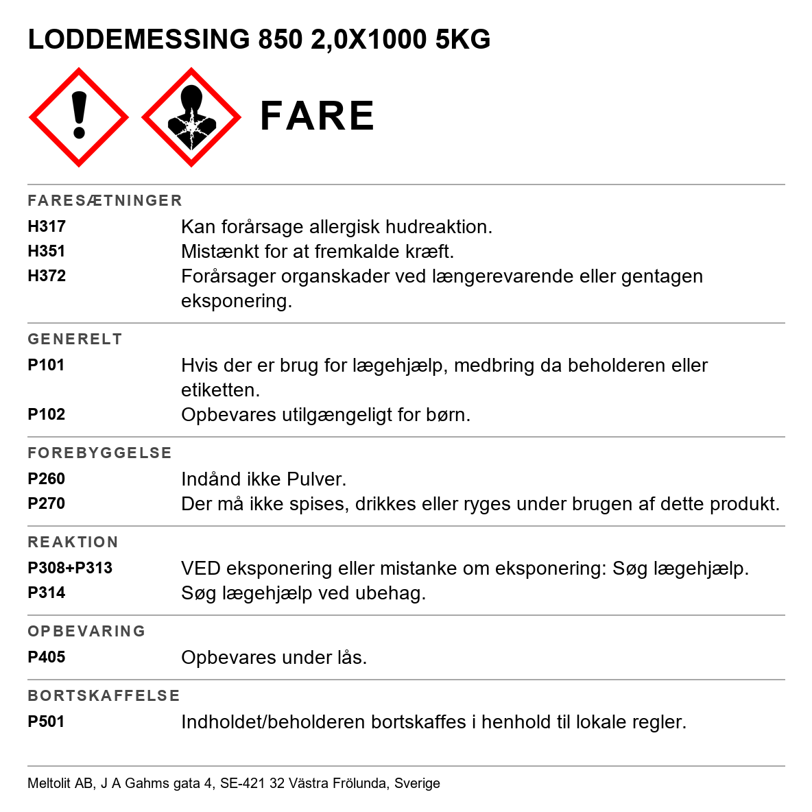 Loddemetal af messing M 850 Meltolit