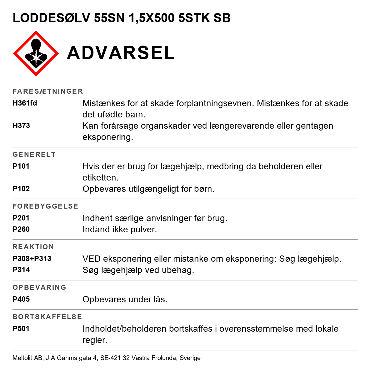 LODDESØLV 55Sn 1,5X500 5STK SB